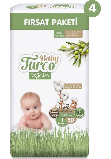 Baby Turco Doğadan Mega Fırsat Paketi Bebek Bezi 1 Numara 200 Adet 4'lü