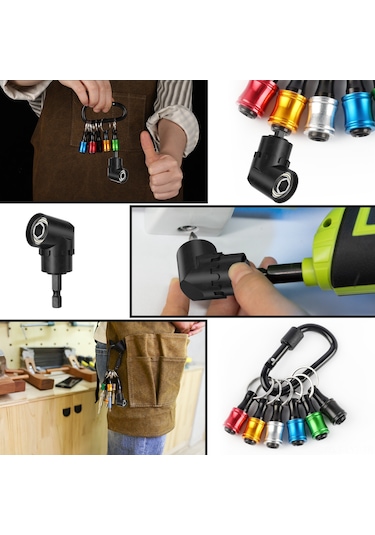 Youtek Alüminyum Anahtar Zinciri Uzatma Çubuğu Seti: 6 Renkli + Siyah Dağcı Kanca Ve 105 Derece 1/4" Boru Açı Adaptörü