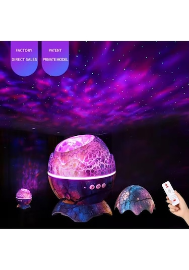 Bukrem Store-galaksi Dinozor Yumurtası Gece Lambası Bluetooth Hoparlör & Kumandalı Yıldız Projektör
