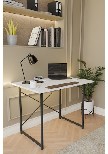 Metal Ayaklı Çalışma Masası Ofis Masası Beyaz 60 x 90 Beyaz