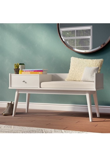 Skyler Beyaz Ahşap Benç