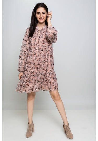 AYMERAVM - Reglan Kol Şifon Elbise - SSTN0506GA Pudra