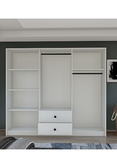 Metalia Gm 036 Lüx 6 Kapı 2 Çekmeceli Düğme Kulplu Aynalı Gardırop