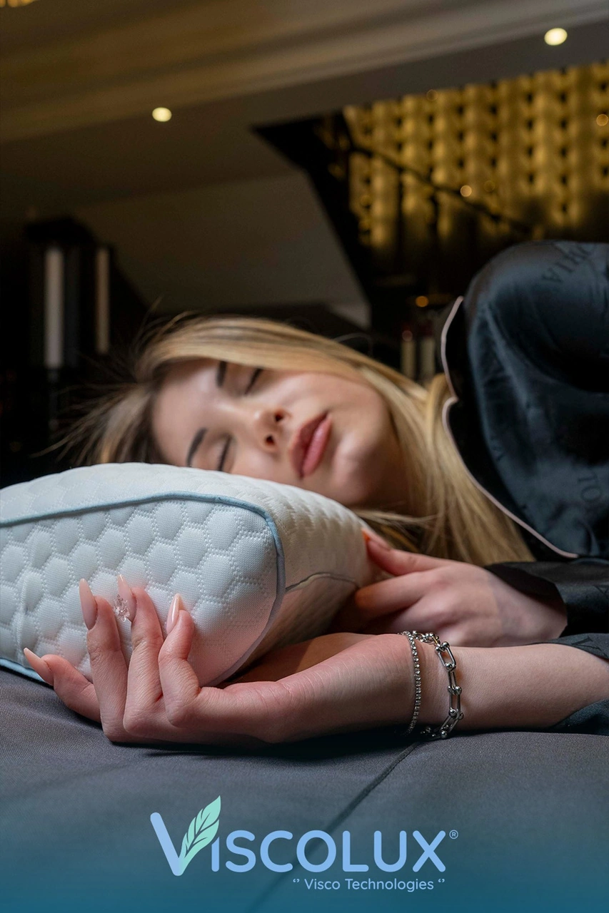 Servikal Boyun Destekli Ortopedik Yastık - Boyun Düzleşmesi Visco Yastık 56x34x10,5 Mavi