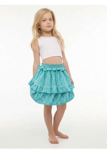 Kız Çocuk Çiçek Desenli Balon Etek-15849 Yeşil