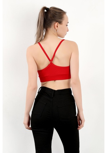 Giysa Kadın Askılı Fitilli Fleto Slim Fit Büstiyer Kırmızı - 9027