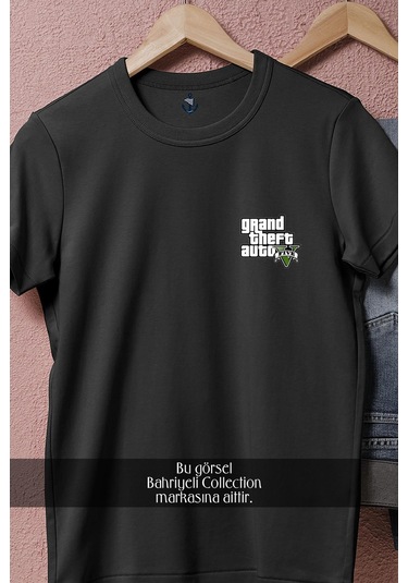Oversize Grand Theft Auto V Gta 5 Logo Cep Tasarımlı Unisex T-shirt Siyah
