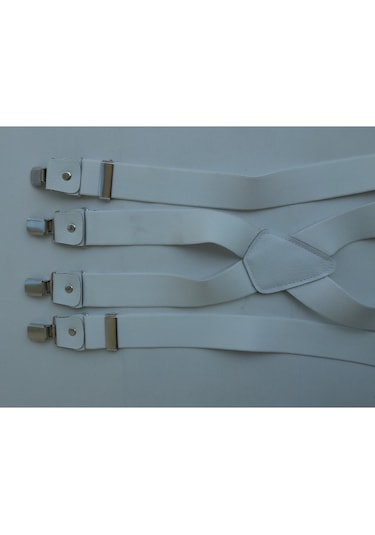 Beyaz Pantolon Askısı Dört Klipsli 3.5 Cm Genişliğinde Beyaz