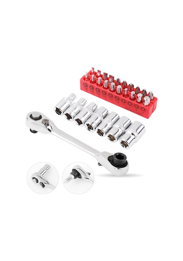 Çift Hızlı Soket Cırcır Anahtarı Rod Tornavida 14 Inch