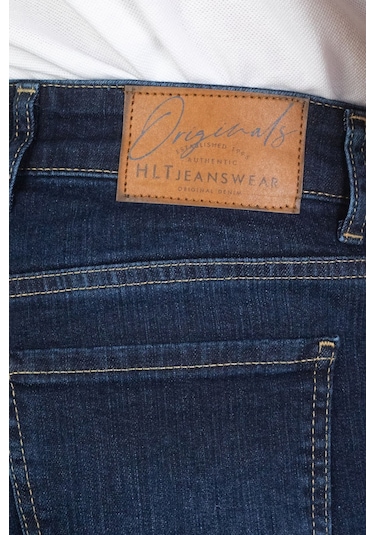 Regular Fit Boru Paça Likralı Erkek Jeans Kot Pantolon - Koyu Mavi