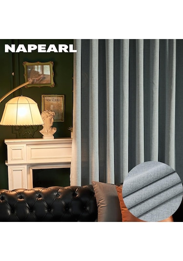 Mavi 1 Adet Napearl Düz Renk Taklit Keten Pencere Tül Oturma Odası Perdesi Sırf Perde Mutfak Kapı Yatak Odası Perdesi W100cm X L130cm