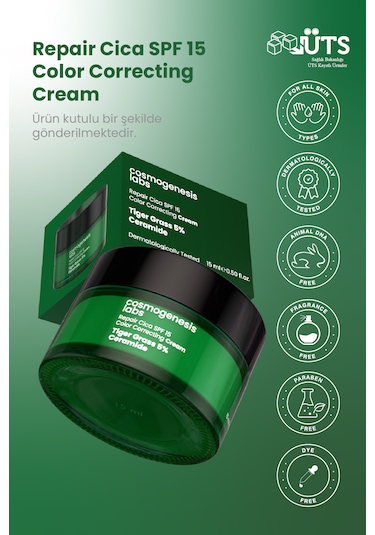 Cosmogenesis Labs Ton Eşitleyici Tiger Grass Bariyer Onarıcı ve Nemlendirici Koruma Vegan Cica Krem SPF15 15 ML