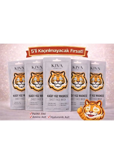Kaplan 5 Li Kağıt Yüz Maskesi Seti Hyaluronik Asit Sheet Face Mask Cilt Bakım Maskesi
