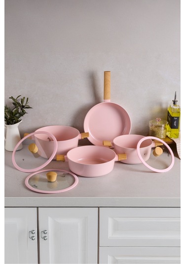 Danish Cook Pink İndüksiyon Tabanlı 7 Parça Tencere Seti Pembe