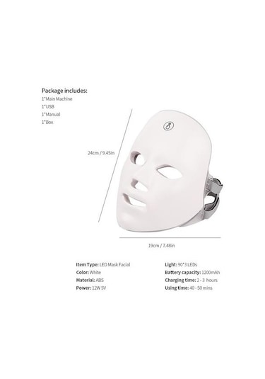 Şarj Edilebilir Pil Yüz Led Maske 7 Renkler Led Foton Terapi Güzellik Maskesi Cilt Gençleştirme Kaldırma Karanlık Nokta Temizleyici Cihazı Led Maskesi Qun0rc Beyaz