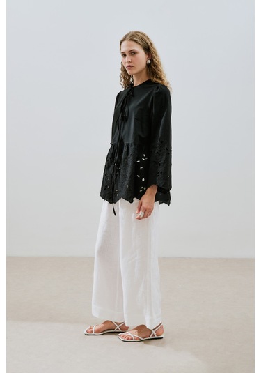 Bağlamalı Nakışlı Tunik Siyah Siyah