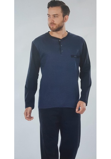 Ancelo Erkek Uzun Kollu Pamuk Çeyiz Pijama Takım 1032 Lacıvert