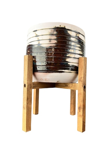 Bitki Tasarımı  Ev Dekorasyon Aksesuar Yeşil Sırlı Terrakota Toprak Saksı 4 Ayaklı 19 CM