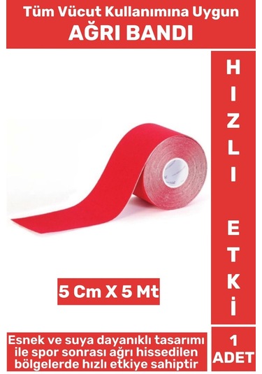 Premium Hızlı Etki Kas Bel Bacak Kol Boyun Sırt Omuz Karın Kalça Spor 5 Metre Isı Ağrı Bandı Kırmızı