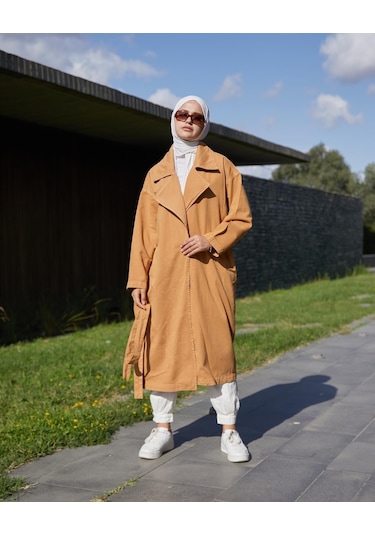 Vioshine Kadın Kruveza Yaka Kuşaklı Kot Trençkot-camel Camel