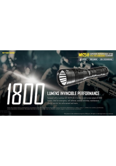 Nitecore Mh25s 1800 Lümen El Feneri ( 1x18650 ) Siyah