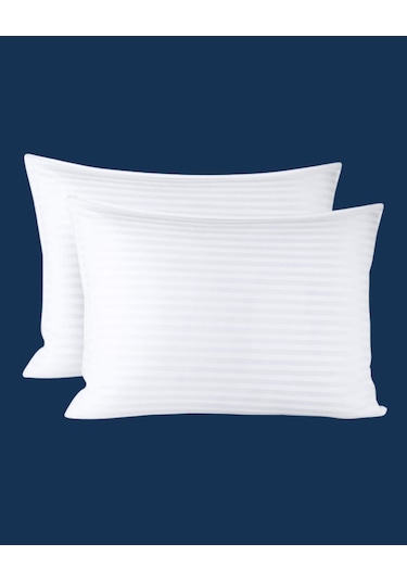 Solivane Otel Tipi Lüks Yastık Kılıfı 83 Tel Pamuk Saten Çizgili Kumaş Queen Size 60x80 Beyaz-2