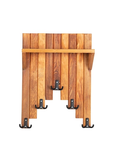 Ahşap Duvar Ve Kapı Askısı Elbise Askılık Raflı Piyano Model 5 Askılı 50x36x9 Cm Meşe
