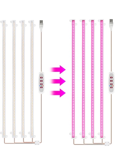 Mufunye 5 Kademeli Parlaklık Ayarlı Led Bitki Büyüme Işığı 8w 168led 82.6lm 8/12/16h Zamanlayıcılı Sera Hidroponik Sukulent 4 Çubuk