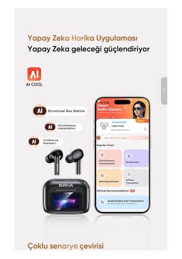 Biriva TP29 Bluetooth 6.0 AI Dil Çevirili Kulak İçi Kulaklık