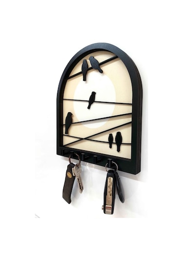 Cajuart Tel Üstünde Kuşlar Katmanlı Tasarım Duvar Askılık Anahtarlık Duvar Dekoru