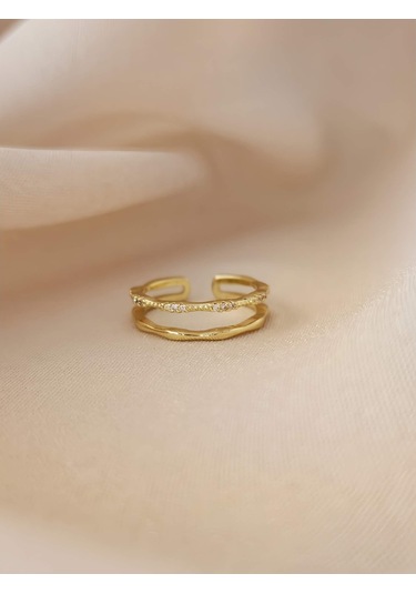 İki Sıralı Zirkon Taşlı Eklem Kıkırdak Kemik Ayarlanabilir Gold Altın Renkli Yüzük Gold