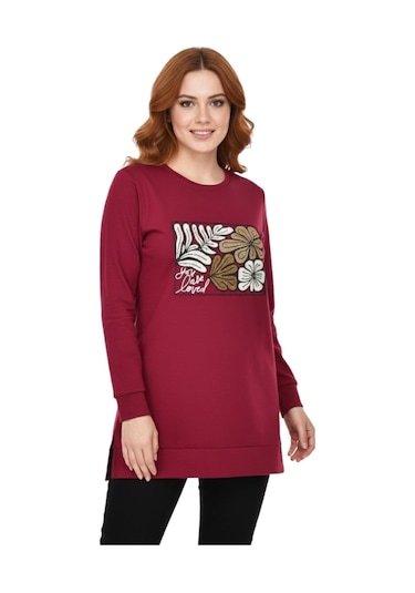 Caftan Kadın Sıfıryaka Önü Nakışlı Tunik Bgl-st05085 Bordo