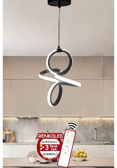 Renkoled Aydınlatma 3 Renk Işıklı Modern Sarkıt Led Avize Siyah