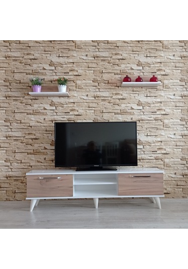 Mobilya Sepeti (Ms10) Tv Ünitesi Dolabı,Raflı,Beyaz-Ceviz
