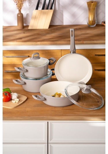 Emsan Crystal 7 Parça Tencere Seti Bej Bej