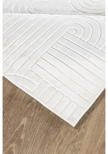 Tropikal Home Bambu Dokulu Modern Desenli Kaymaz Taban Lüx Dört Mevsim Yıkanabilir Halı Yolluk Krem