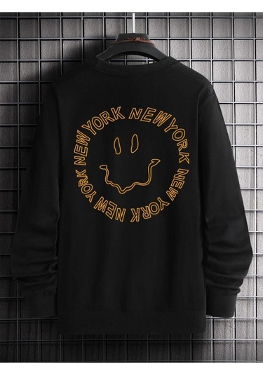 Unisex Siyah Smıle Baskılı Oversize Sweatshirtt Siyah
