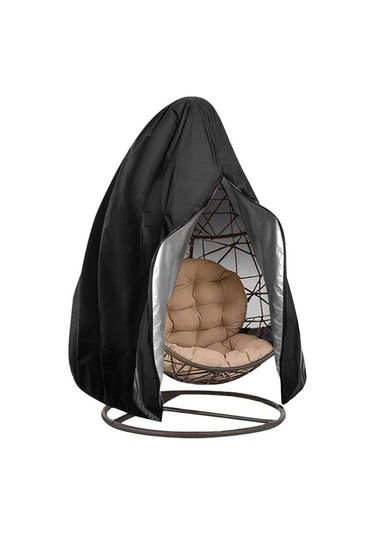 Dofolink Dış Mekan Yumurta Salıncak Koltuğu Koruması - 210d Siyah Oxford Kumaşı, Orta Zipli, 190x115cm, Rüzgar/yağmur/güneş Koruyucu 01