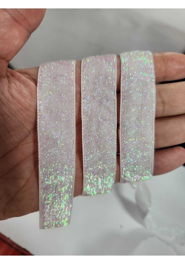 2 Cm Sedefli Beyaz Sımlı Kadıfe 5 Metre Sımlı Serıt