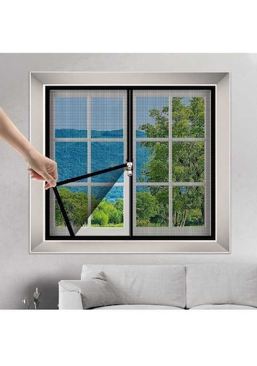 Pazly Sivrisinek Önleyici Fermuarlı Pencere Sineklik, Kendinden Yapışkanlı, Siyah, 110x100cm Fermuarlı Sineklik