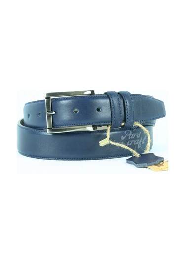 Hakiki Deri Erkek Kemer 3,5cm Dikişli Lacivert Klasik Kumaş Kemer Lacivert