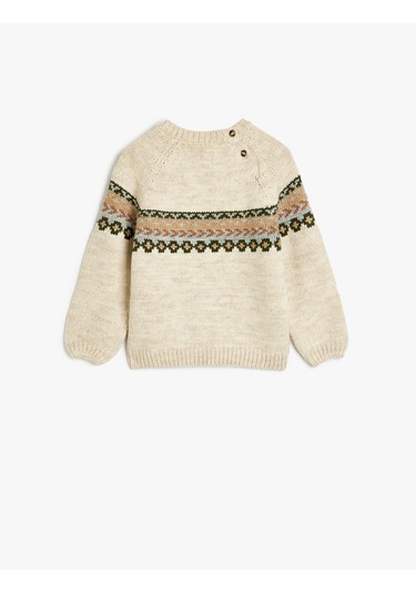 Koton Bisiklet Yaka Uzun Kollu Desenli Triko Kazak Bej 5wmb90002tt Ekru