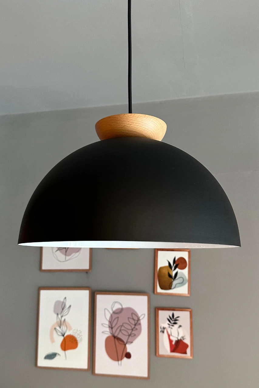 Yimpi Siyah Avize Ahşap Tekli Sarkıt Salon Kuaför Cafe Dekoratif Aydınlatma Pastane Siyah