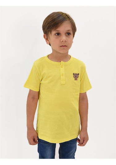 Luess Erkek Çocuk Nakış Detaylı Hakim Yaka Tshirt-sarı Sarı