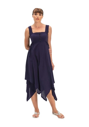 Kolsuz Şile Bezi Üçgen Katlı Midi Boy Yazlık Elbise Mor Mor Mor