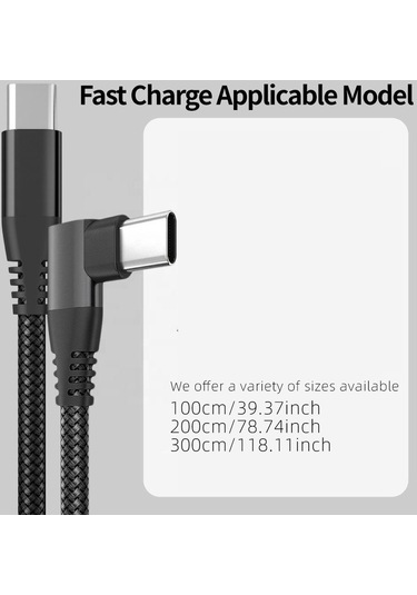 Cbtx 90 Derece Type-c To Type-c PD 60 W Usb 2.0 Hızlı Şarj Veri Kablosu 3 M