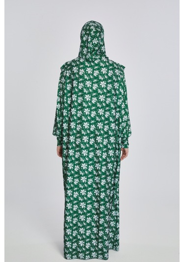 Pratik Tek Parça Manolya Desenli Namaz Elbisesi Zümrüt Zümrüt Yeşili