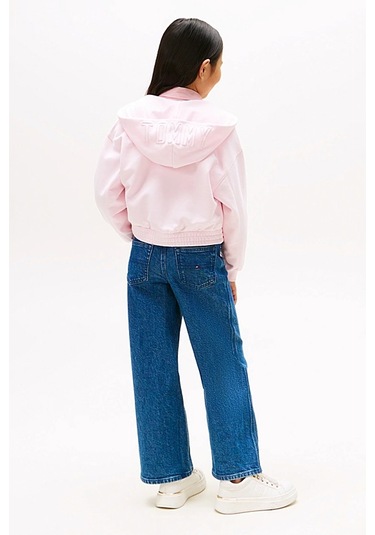 Kız Çocuk Beli Gipe Lastikli Fermuarlı Sweatshirt - Pembe Light Pink