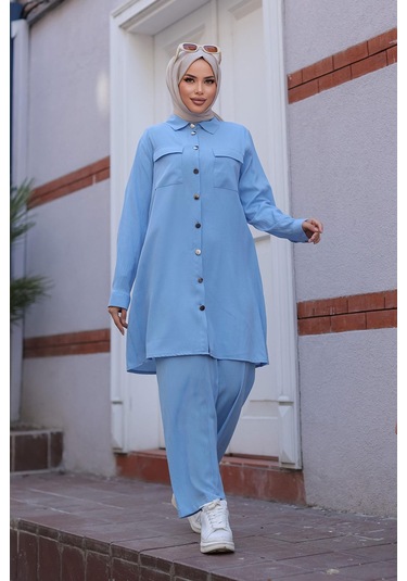 Cep Detaylı Tesettür Bebe Mavisi Takım Bebemavisi Bebek Mavisi