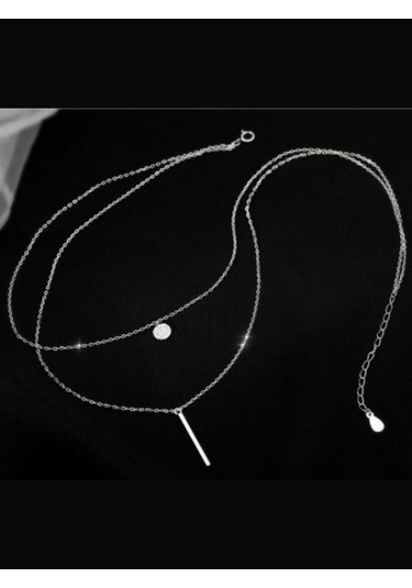 925 Ayar Gümüş Zirkon Taşlı Cift Zincirli Kolye